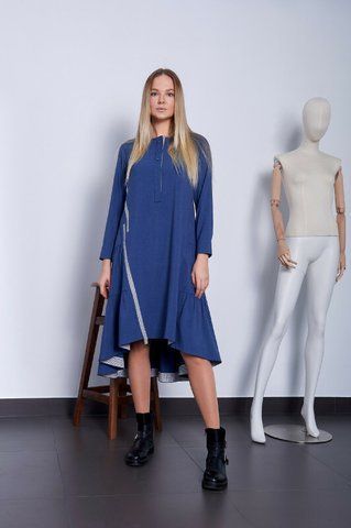 Сукня жіноча синя асиметрична дизайнерська міді Modna KAZKA MKPR140623-2 MKPR140623-2 фото