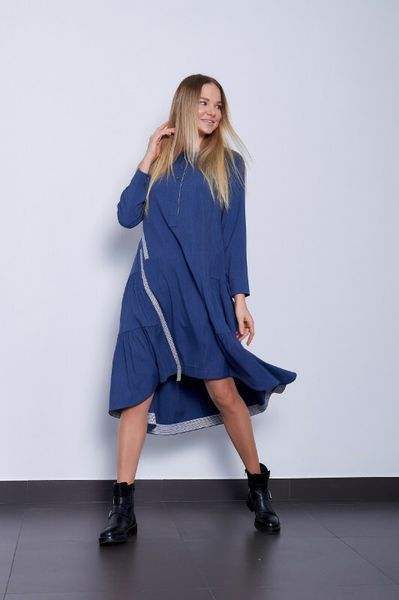 Сукня жіноча синя асиметрична дизайнерська міді Modna KAZKA MKPR140623-2 MKPR140623-2 фото