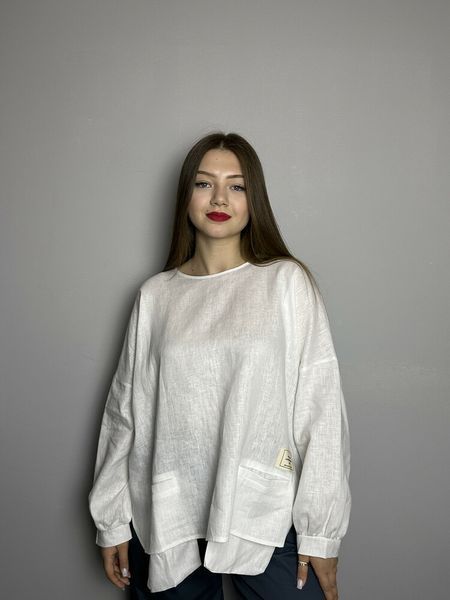 Женская блуза льняная оверсайз с накладными карманами KAPTSOVA MKKS9025-3 MKKS9025-3 фото