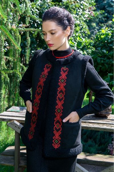 Жіночий кожух етно з екодубляжу з вишивкою MKSMV141-914 SEAM MKSMV141-914 фото