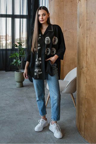 Женская льняная рубашка-вышиванка oversize SEAM MKSMV152-901 MKSMV152-901 фото