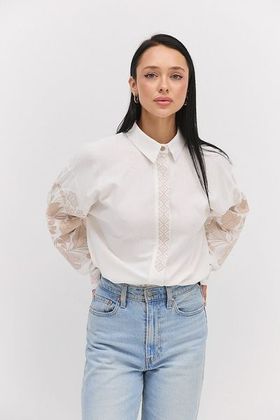 Рубашка женская молочная вышиванка с золотыми узорами MKAR69223-4 MKAR69223-5 фото