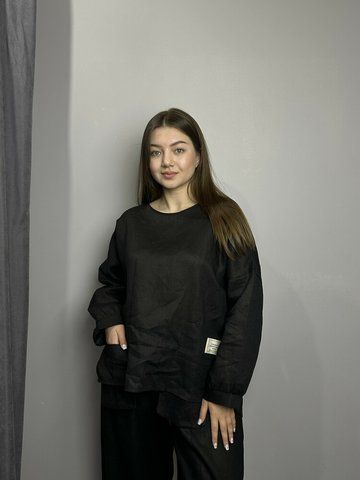 Жіноча блуза лляна оверсайз з накладними кишенями KAPTSOVA MKKS9025-3 MKKS9025-3 фото