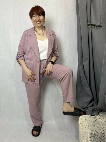 Брюки женские льняные прямые в полоску пудра Сонет Modna KAZKA MKSH2689-3 MKSH2689-3 фото