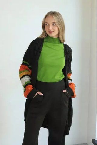 Жіночий в&rsquo;язаний кардиган вільного крою з кольоровими рукавами MKLN2700-1 MKLN2700-1 фото