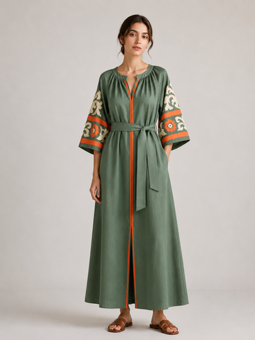 Жіноча вишита сукня міді з поясом та кишенями SEAM MKSMV191/853 MKSMV191/853 фото