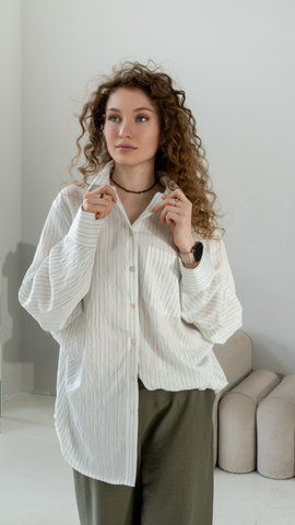 Сорочка жіноча біла лляна в клітинку oversize Modna KAZKA MKNK3030-5 MKNK3030-5 фото