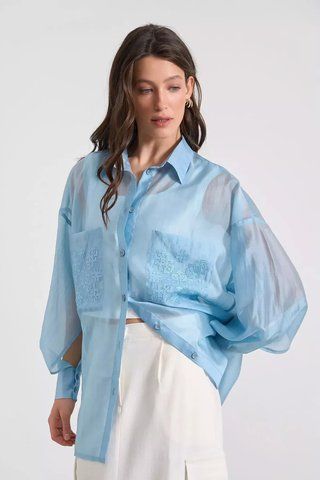 Жіноча блуза з вишивкою oversize з тенселу RICA MARE MKRM4280 MKRM4280 фото