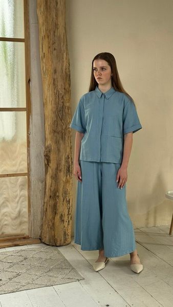 Женские кюлоты голубые из креш-льна Modna KAZKA MKTL3802/3 MKTL3802/3 фото