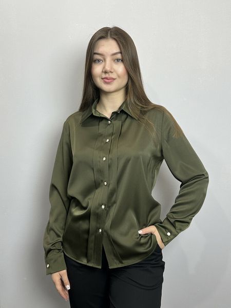 Блуза жіноча дизайнерська хакі на гудзики MKJL30779 MKJL30779 фото