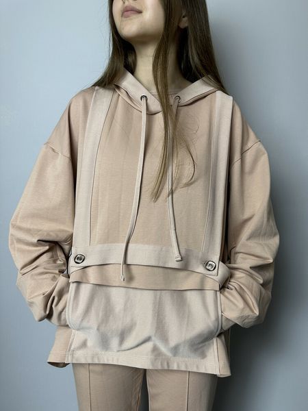 Худи женское хлопковое светло-бежевое со съёмным капюшоном New Modna KAZKA MKSH2440-1 MKSH2440-1 фото