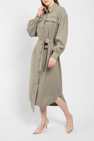 Платье женское с поясом миди хаки "Диана" Modna KAZKA MKPR2108-1 MKPR2108-1 фото