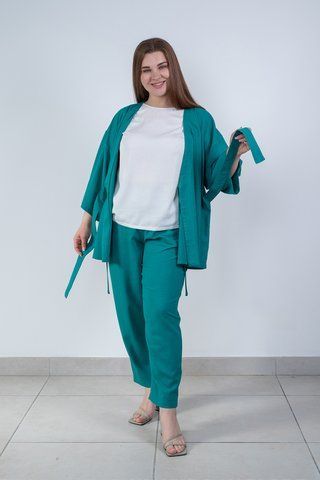Кімоно смарагдове лляне жіноче Modna KAZKA MKLN1701-2 MKLN1701-2 фото