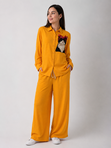 Жіночий лляний костюм із сорочкою та широкими штанами Modna KAZKA MKZAZ6452/6453 MKZAZ6452/6453 фото