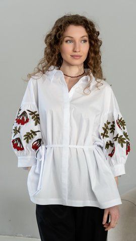 Женская рубашка с вышивкой рябины с поясом NORA KVITIN MKNK392-2 MKNK392-2 фото