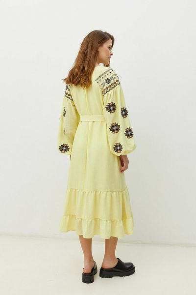 Жіноча сукня ярусна з вишивкою лляна жовта Modna KAZKA MKRM4077-1 MKRM4077-1 фото