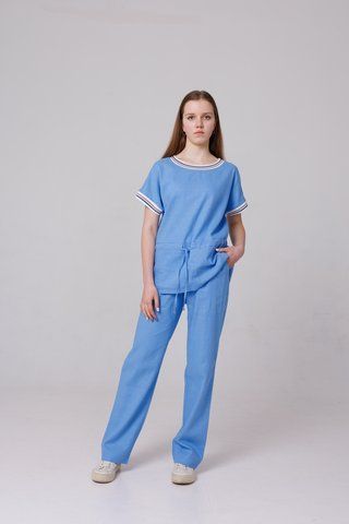Костюм блакитний з лляної тканини зі шнурком Modna KAZKA MKTL2267/5 MKTL2267/5 фото