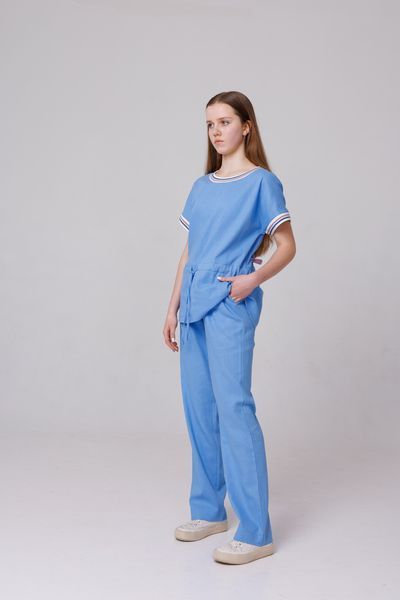 Костюм блакитний з лляної тканини зі шнурком Modna KAZKA MKTL2267/5 MKTL2267/5 фото