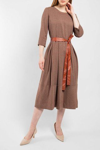 Сукня жіноча міді з поясом коричнева в клітинку PARI MKPR2117-2 MKPR2117-2 фото