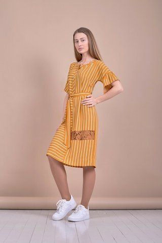 Платье женское летнее оранжевое в полоску дизайнерское Апельсин Modna KAZKA MKPR654 MKPR654 фото
