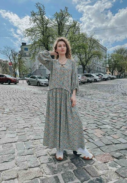 Женское льняное платье миди свободного силуэта с объемными рукавами NORA KVITTIN MKNK2064-3 MKNK2064-3 фото